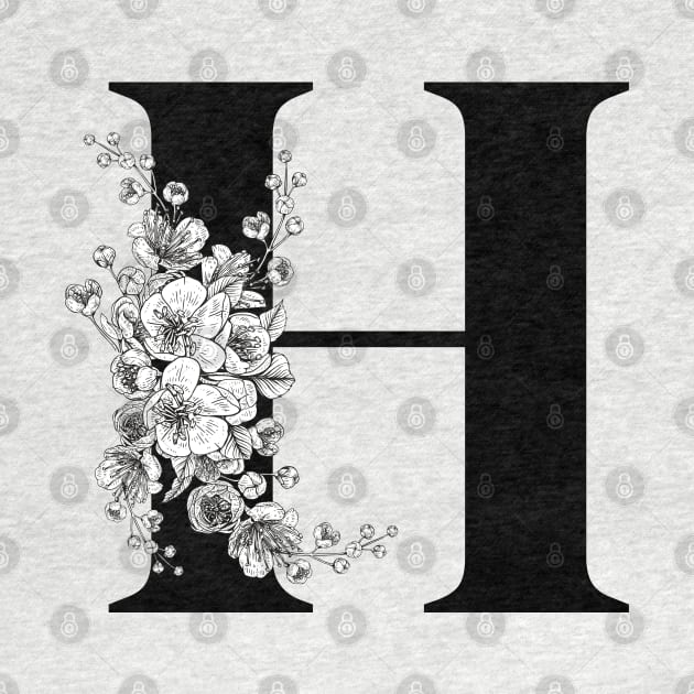 H alphabet Botanical cherry blossom sakura flowers by JunThara